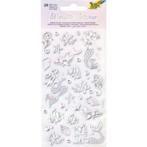 folia metalen stickers zeemeermin, reliëf PVC, 95×175 mm, 29 stuks