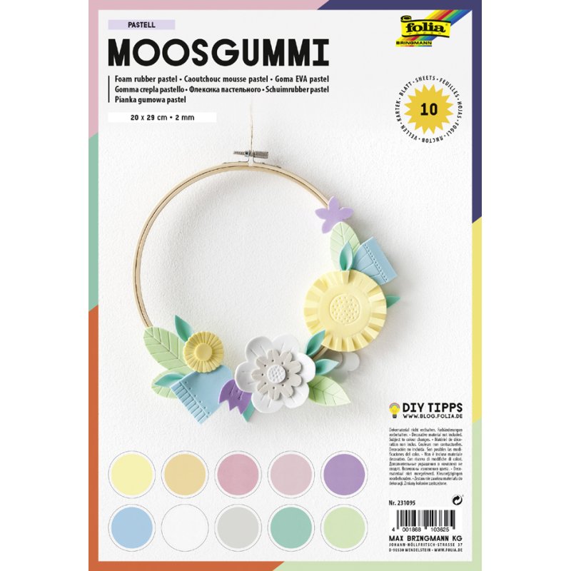 folia schuimrubber vellen, pasteltinten, 200×290 mm, 10 vel