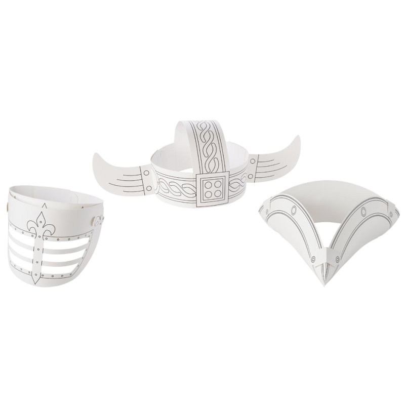 folia kinderhoeden set Avontuur, piratenhoed/Vikinghelm/ridderhelm, wit karton, 3 stuks