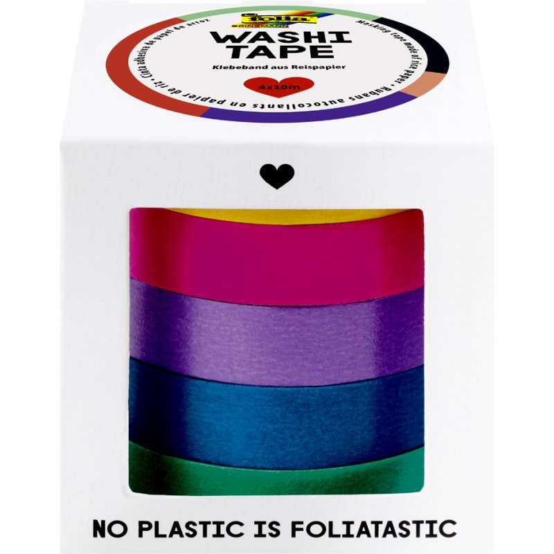 folia washi tape set basiskleuren, 5 rollen, 10 mm × 10 m