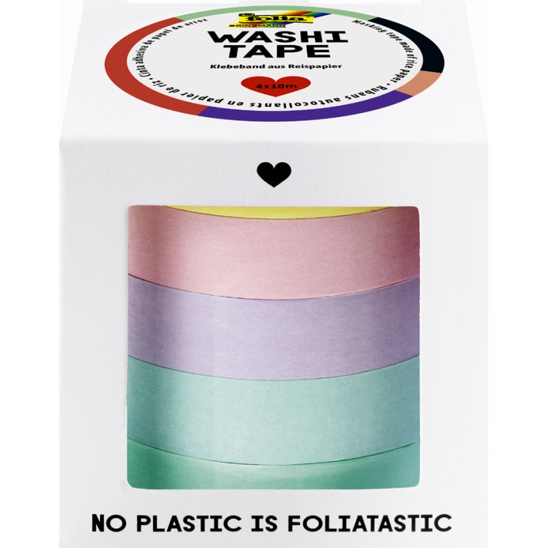 folia washi tape set basiskleuren, 5 rollen, 10 mm × 10 m