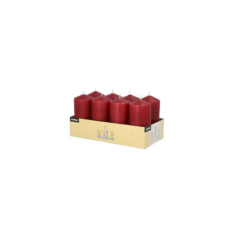 STARPAK bougies tronc, rouge, diamètre 50 mm, 8 pièces