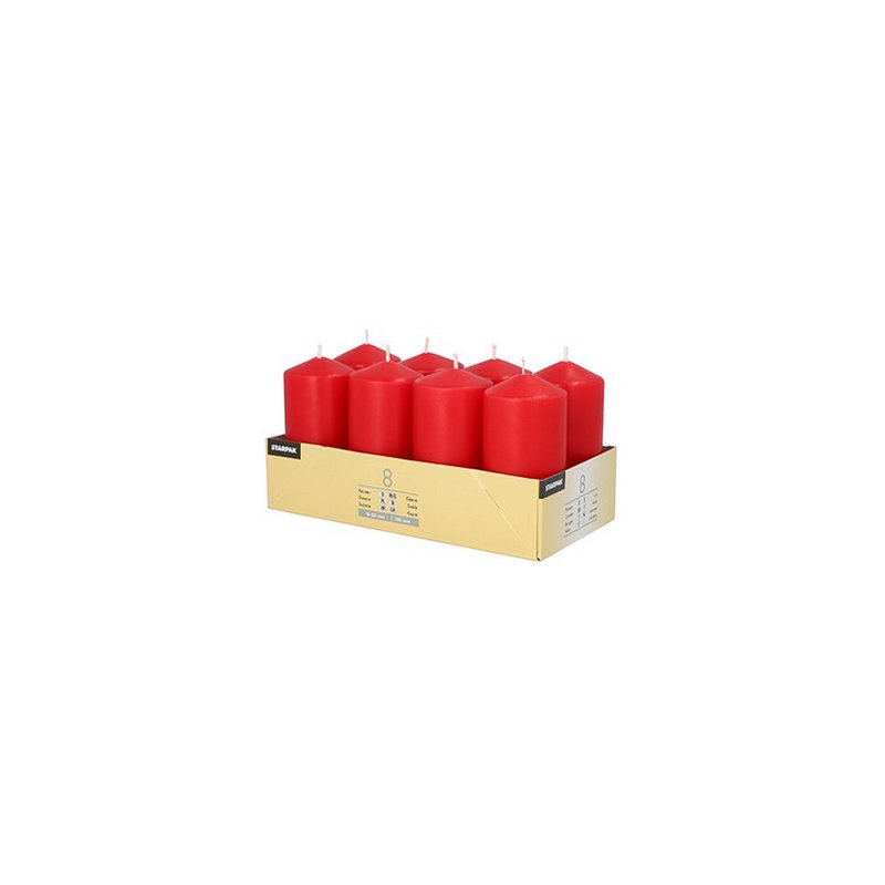 STARPAK bougies tronc, rouge, diamètre 50 mm, 8 pièces