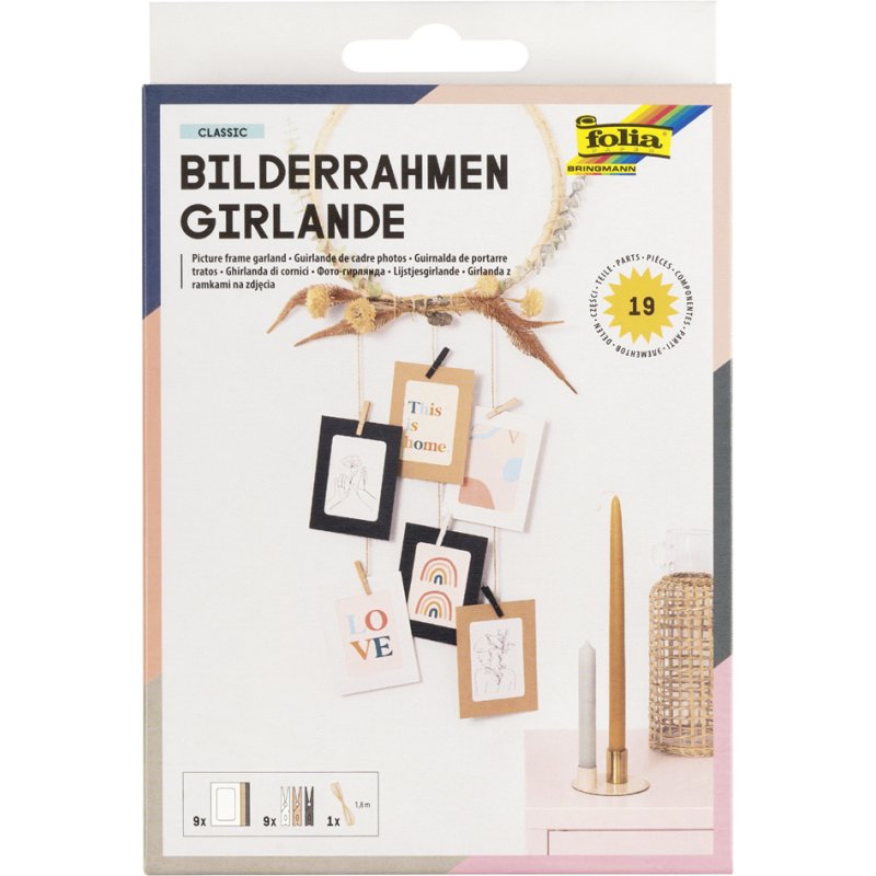 folia fotolijst slinger, 19-delig, A6 formaat, houten knijpers