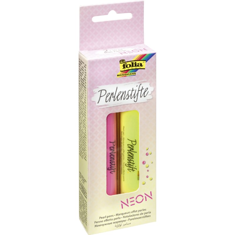 folia parelstiften Neon, neonroze en neongeel, 30 ml, set van 2