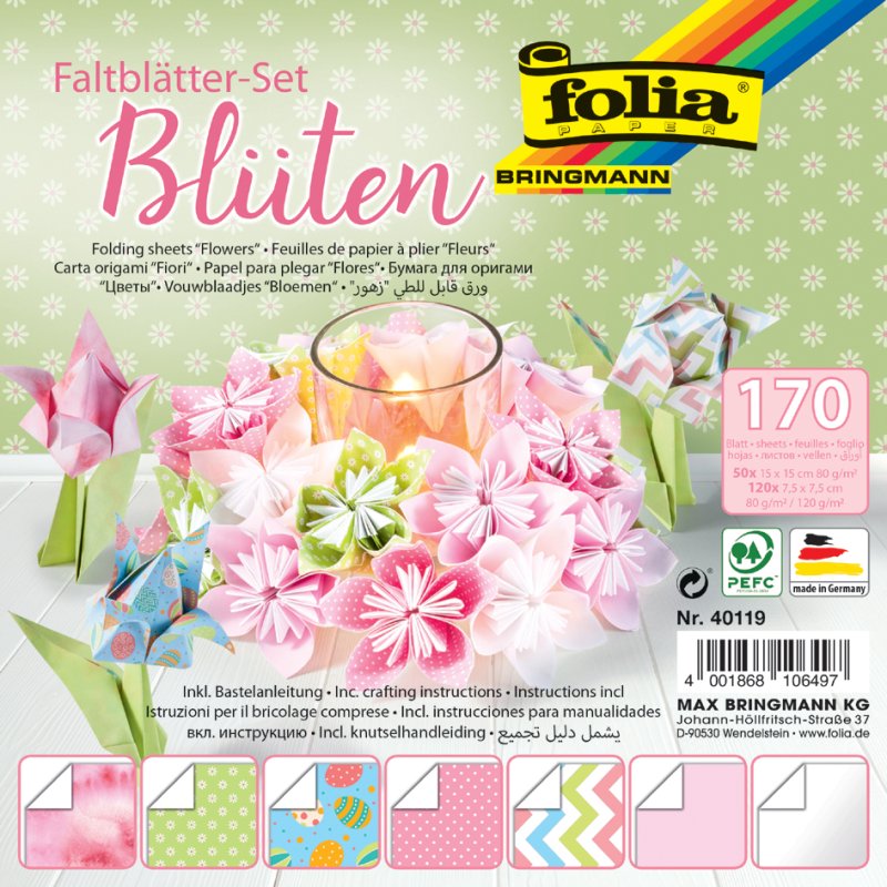folia vouwpapier set BLOEMEN, pastelkleuren, 170 vel
