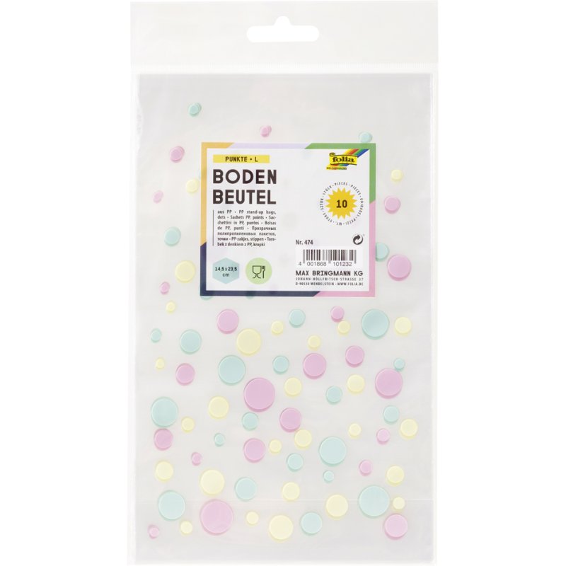 folia bodemzakjes met stippenprint, 145 × 235 mm, transparant, 10 stuks