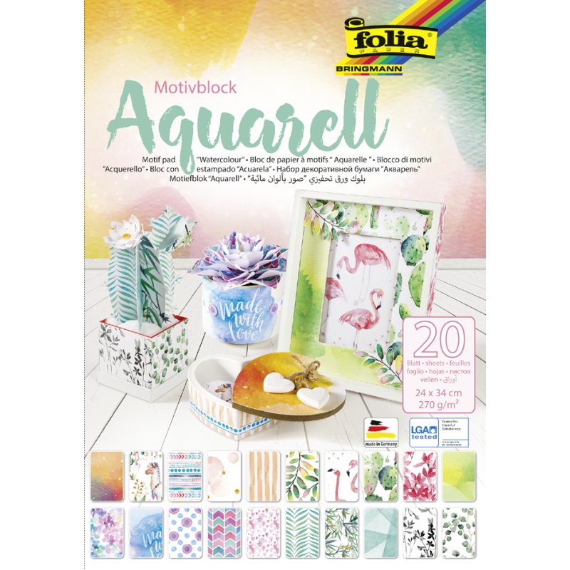 folia motivblok Aquarel, 240 × 340 mm, 20 vellen, 270 g/m²