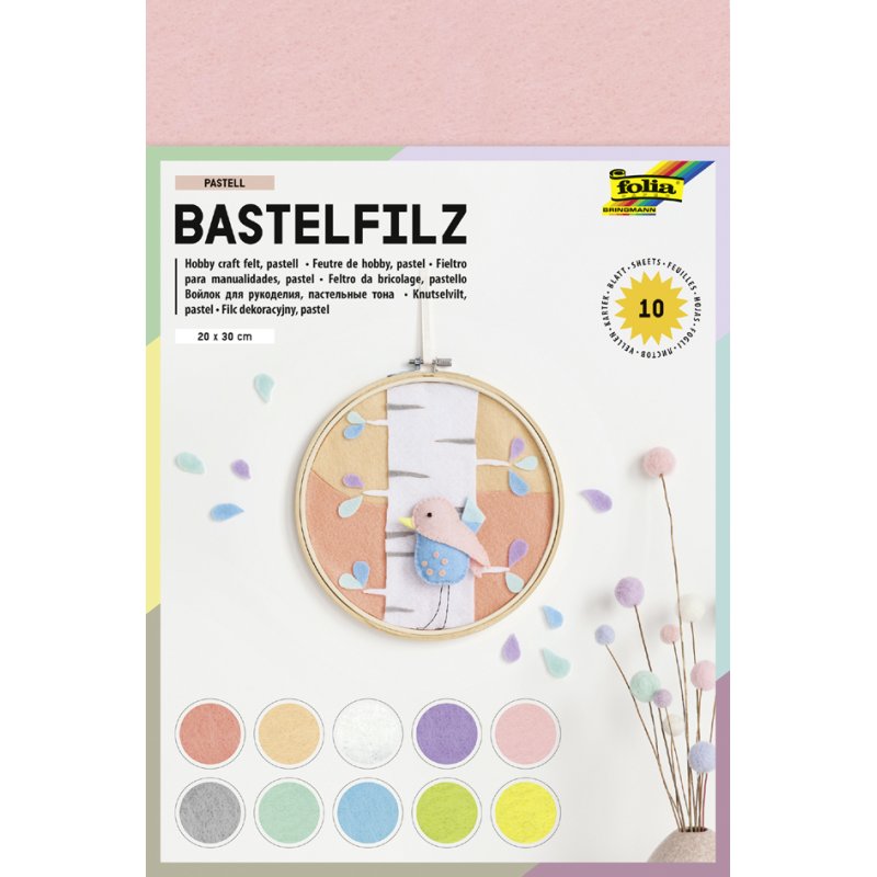 folia viltlapjes 20×30 cm, pastelkleuren, 150 g/m², 10 stuks
