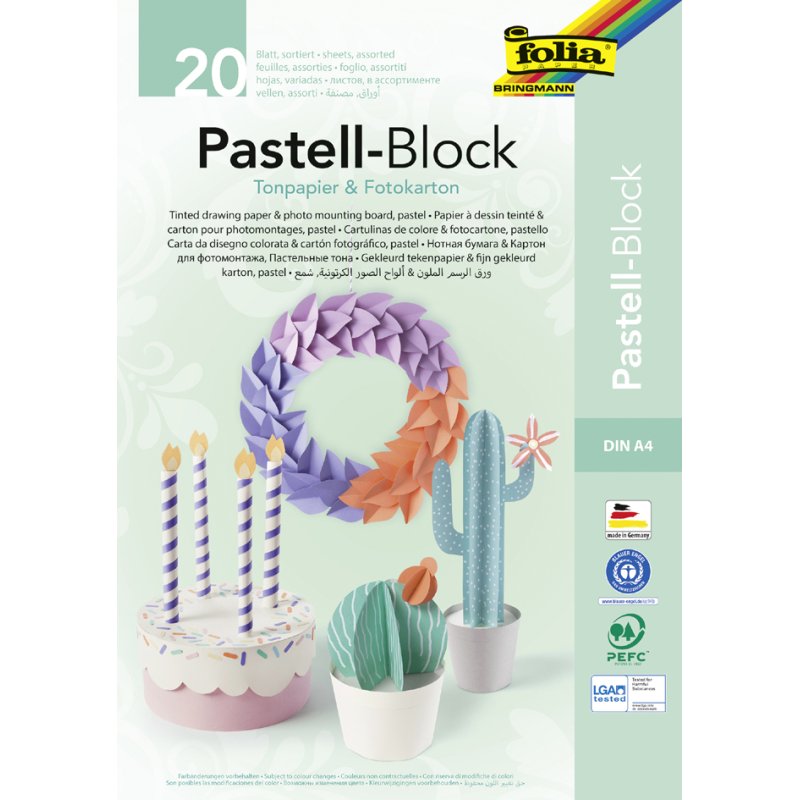 folia gekleurd papierblok, pasteltinten, A4, 20 vel