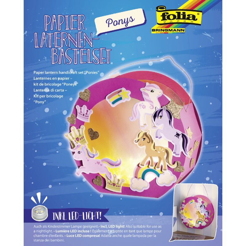 folia lantaarn maakpakket Pony, roze, 200 mm, LED-licht