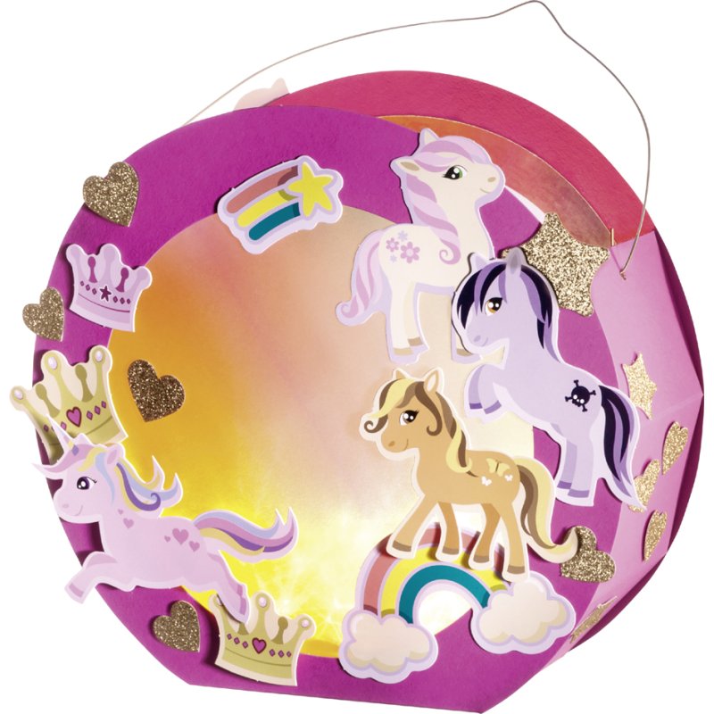 folia lantaarn maakpakket Pony, roze, 200 mm, LED-licht