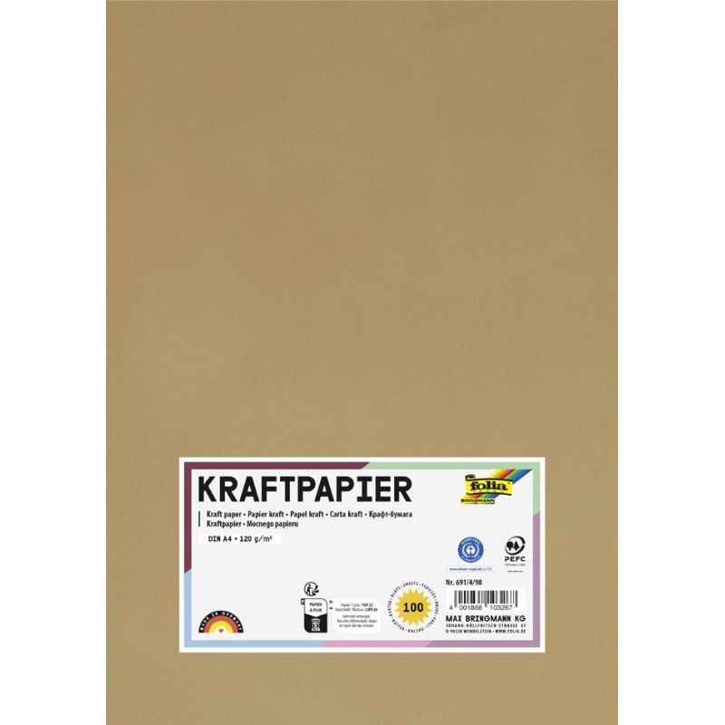 folia kraftpapier A4, naturel, 120 g/m², 100 vel