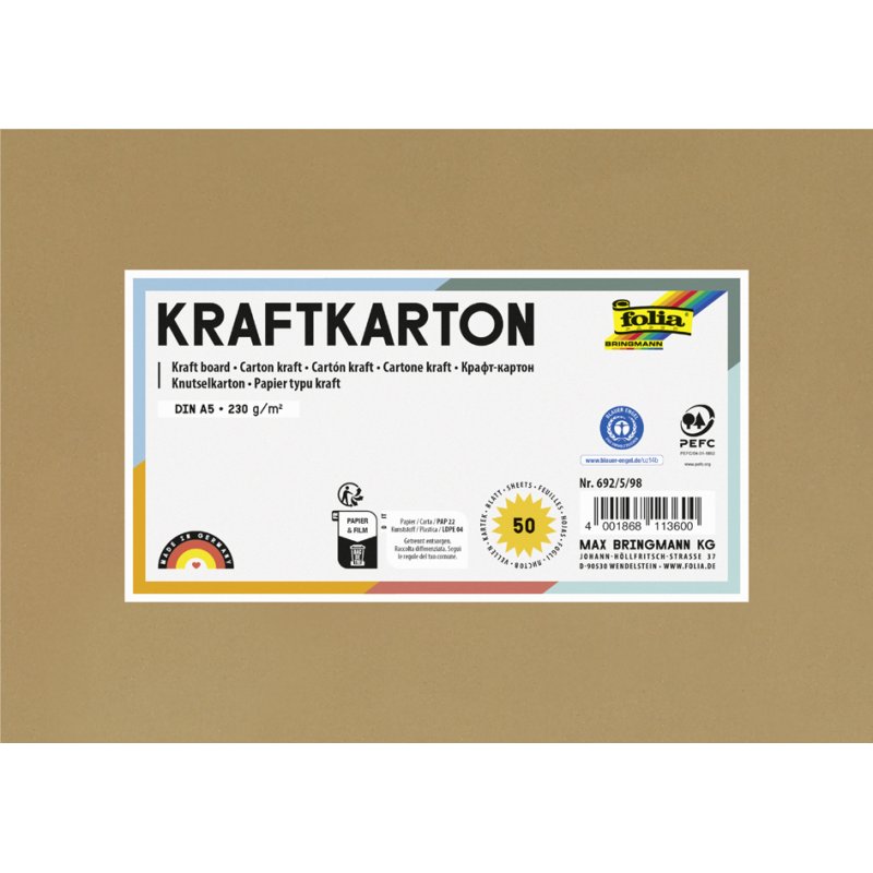 folia kraftkarton naturel, 230 g/m², A5, 50 vel