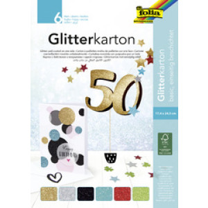 folia glitterkarton blok basic kleuren, 170 × 245 mm, 300 g/m², 6 vel