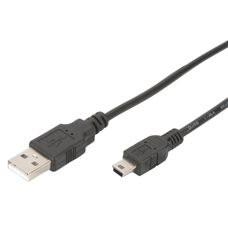 DIGITUS Câble USB 2.0 USB-A vers Mini USB-B, noir, 1,0 m