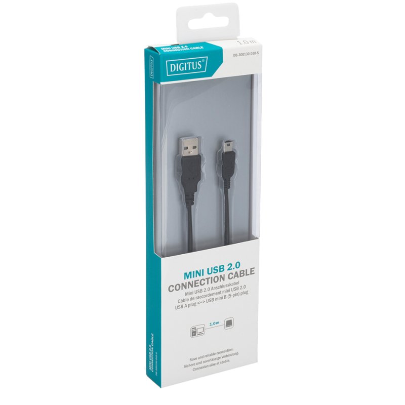DIGITUS Câble USB 2.0 USB-A vers Mini USB-B, noir, 1,0 m