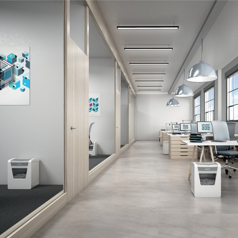 LEITZ papierversnipperaar IQ Office, deeltjes 4×40 mm, P-4, wit/zilver