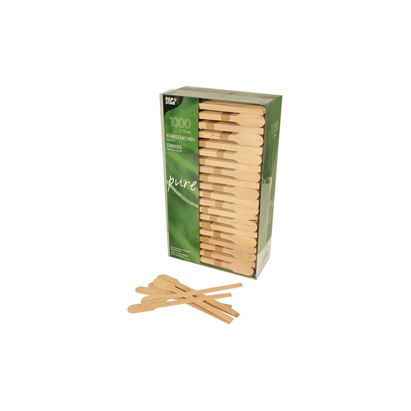 PAPSTAR wooden stirrers, natural, paddle shape, 1,000 pieces