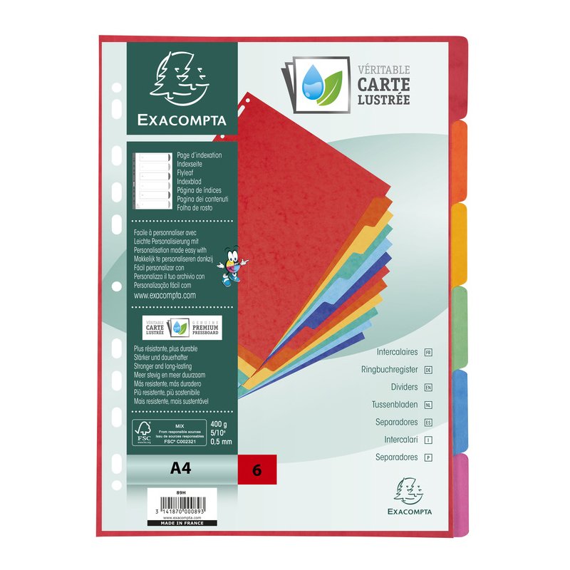 EXACOMPTA tabbladen, A4, 6-delig, Manila-karton 400 g/m²