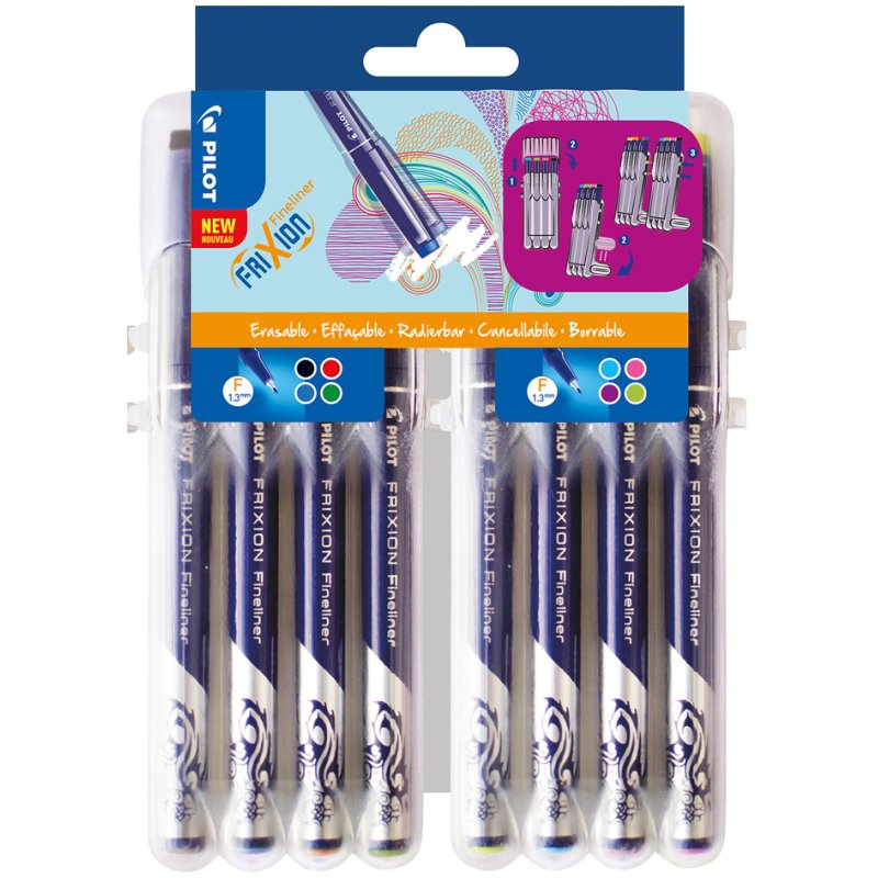 PILOT fineliner FRIXION EVOLUTIVE SET, encre effaçable, étui 8 pièces, 8 couleurs