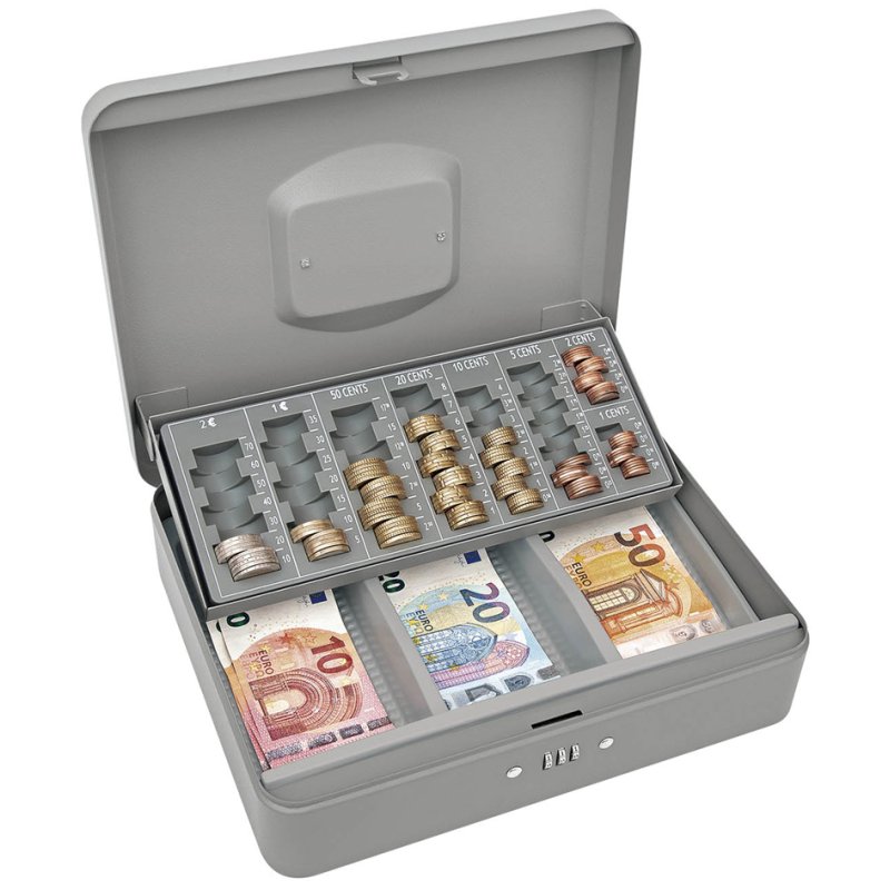 WEDO caisse pour billets Standard, serrure à chiffres, gris, 300×240×90 mm