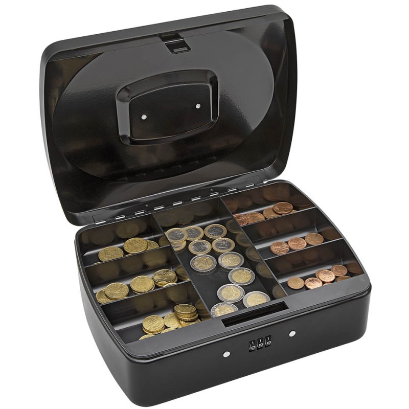 WEDO coffret à monnaie avec serrure à combinaison, 7 compartiments, noir, 250×190×90 mm
