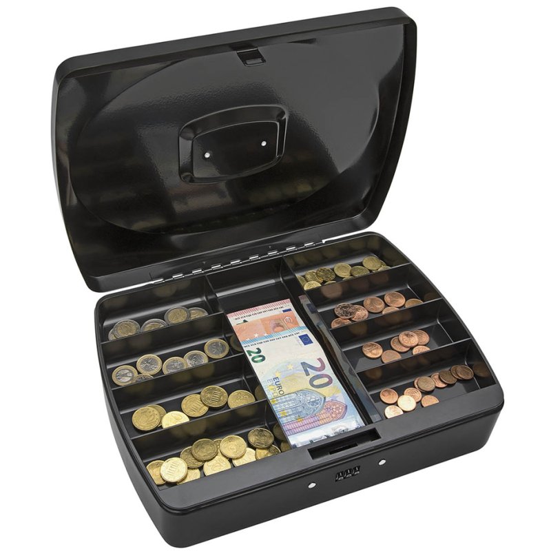WEDO coffret à monnaie avec serrure à combinaison, 7 compartiments, noir, 250×190×90 mm