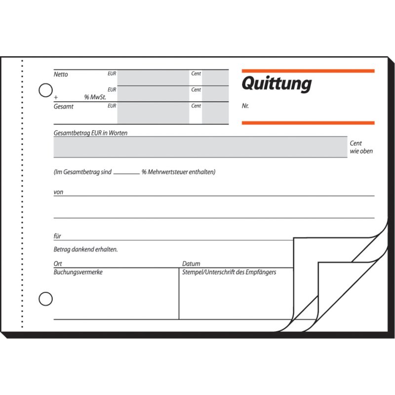 sigel form book Quittung, white, A6 landscape, self-copying, 3 pieces