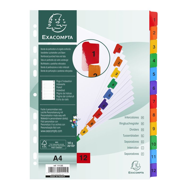 EXACOMPTA kartonnen tabbladen 1-31, A4, wit, 31-delig