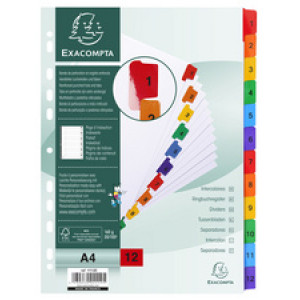 EXACOMPTA kartonnen tabbladen 1-12, A4, wit, 12-delig