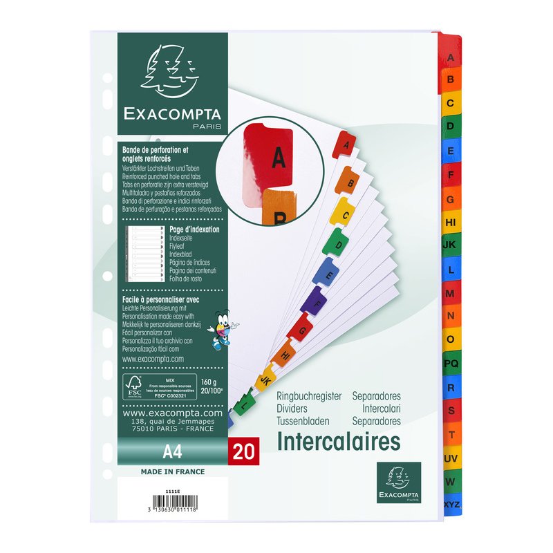 EXACOMPTA index tabs A-Z, A4, white, cardboard