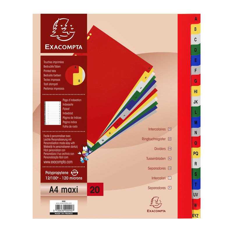 EXACOMPTA intercalaires A-Z, A4+, 20 pièces, plastique