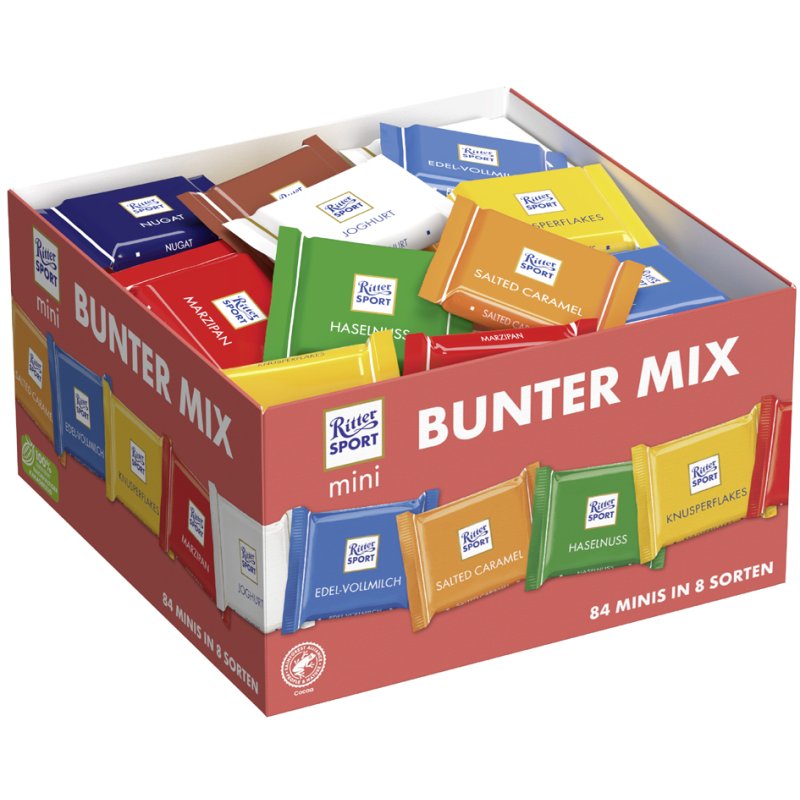 Ritter SPORT chocolate box Bunter Mix, 8 flavours, 84 pieces