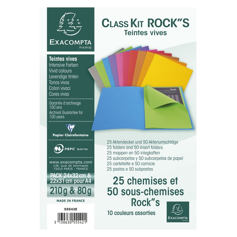 EXACOMPTA file folders ROCKS Class Kit, A4, assorted colours, 75 pieces
