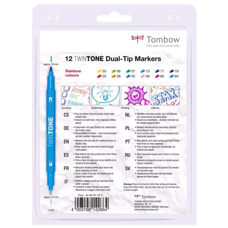TOMBOW dubbelkleurstiften TwinTone, regenboogkleuren, 2 punten, 12 stuks