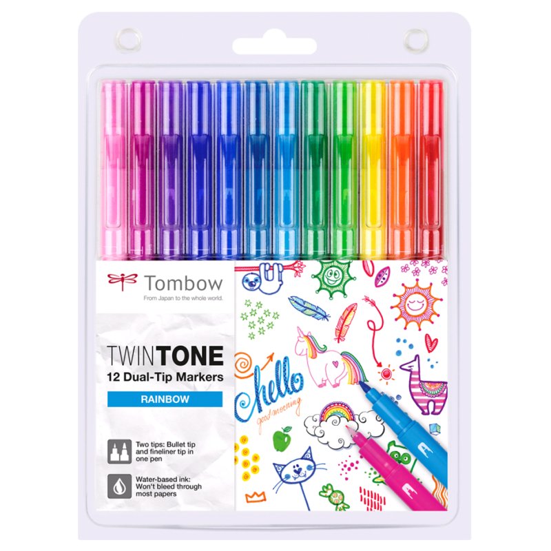 TOMBOW dubbelkleurstiften TwinTone, regenboogkleuren, 2 punten, 12 stuks