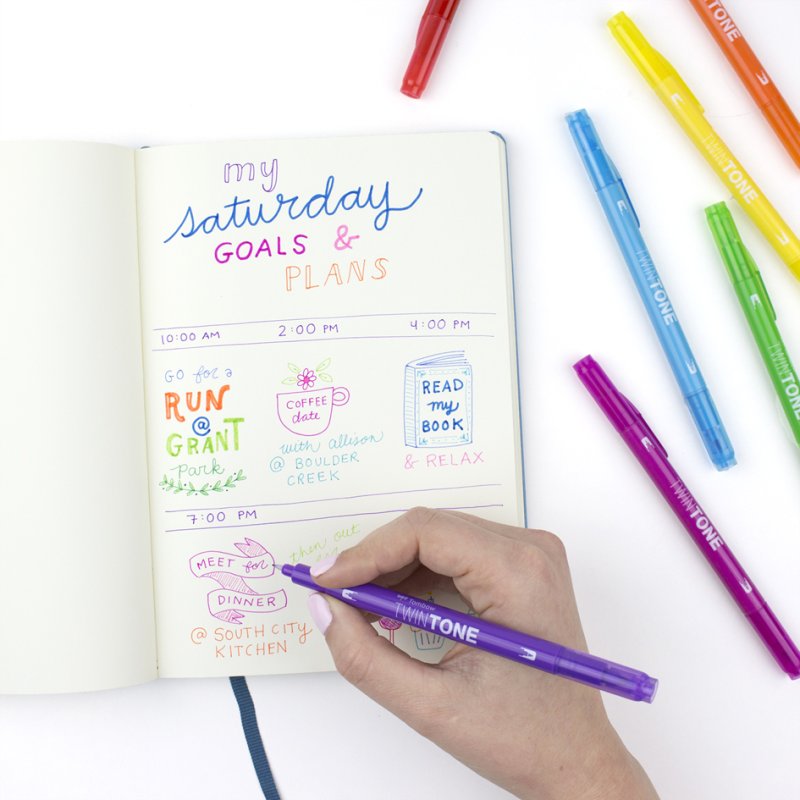 TOMBOW dubbelkleurstiften TwinTone, regenboogkleuren, 2 punten, 12 stuks