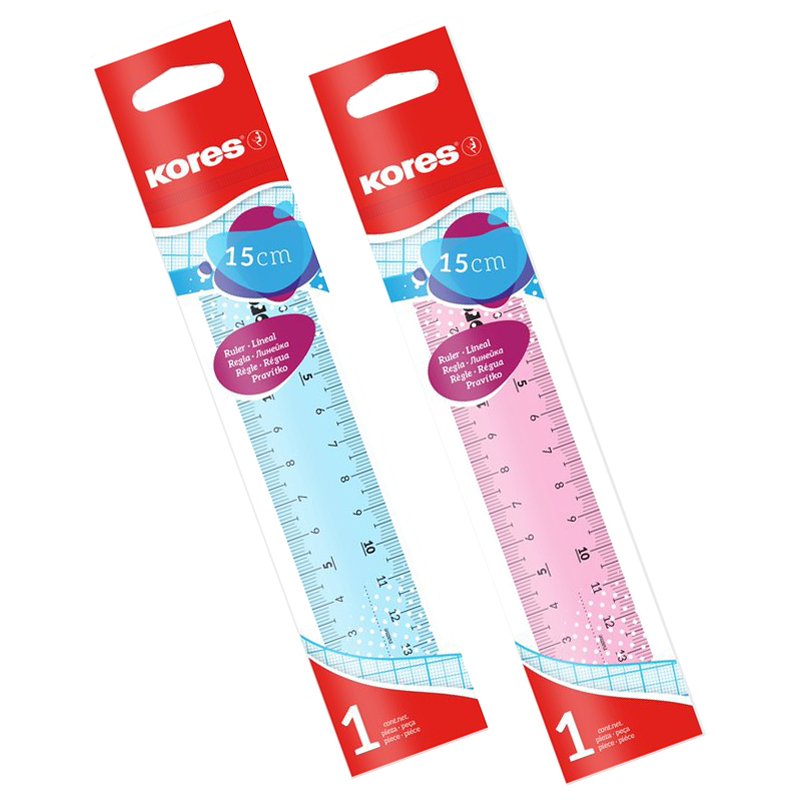 Kores règle, 150 mm, transparent, assortiment de couleurs
