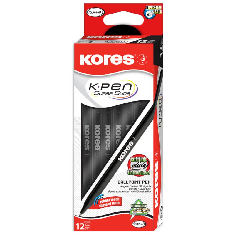 Kores stylos à bille jetables K-Pen Super Slide K0, bleu, forme triangulaire, pointe moyenne