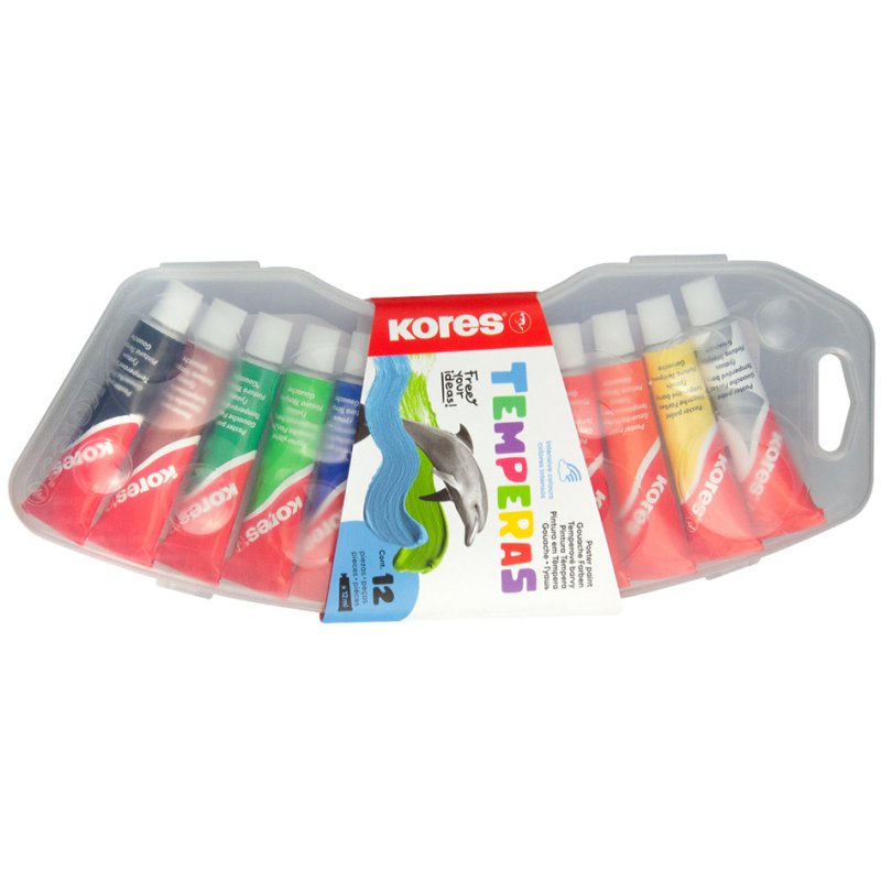 Kores peinture tempera, 12 couleurs, tubes en aluminium 12 ml