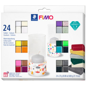 FIMO EFFECT boetseerklei set, ofenhardend, 24 blokken à 25 g, kleurenmix