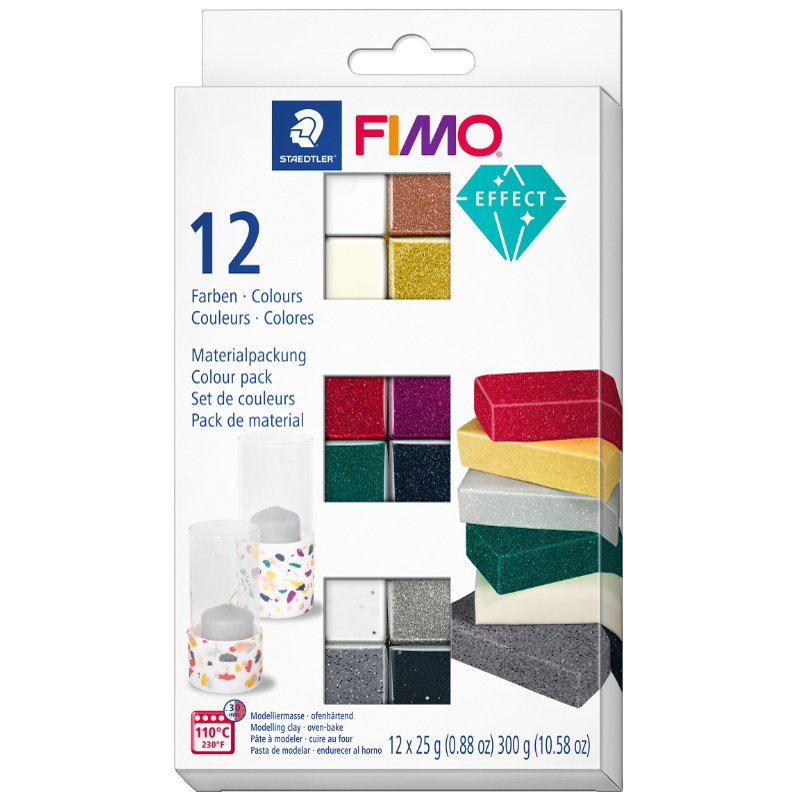 FIMO EFFECT pâte à modeler, durcissante au four, 24 blocs de 25 g, assortiment de couleurs