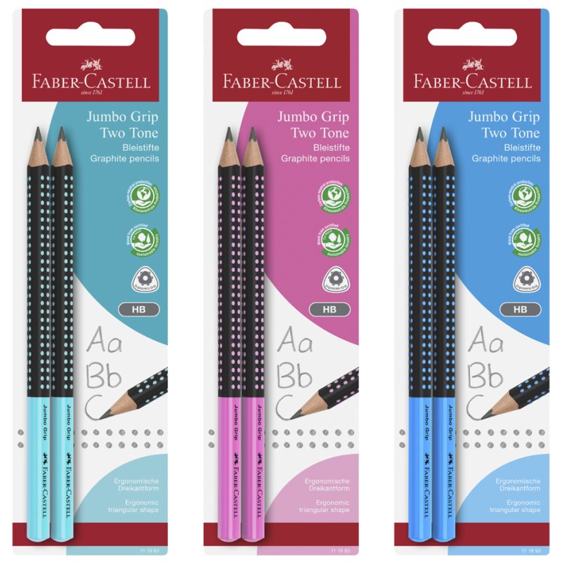 Faber-Castell potloden Jumbo GRIP, driehoekig, softgrip, 2 stuks