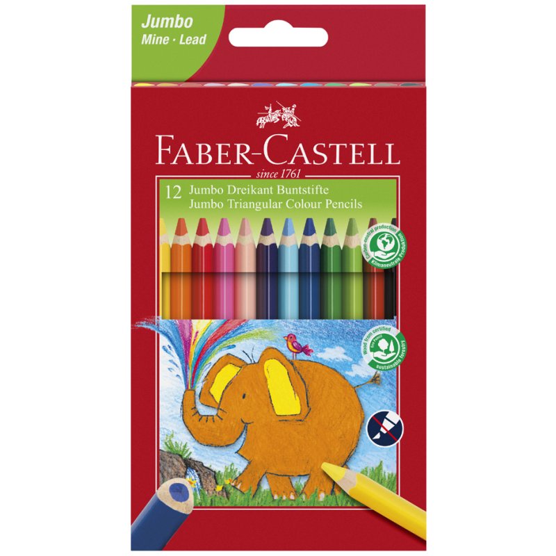 Faber-Castell Crayons de couleur Jumbo, triangulaires, 6 pièces