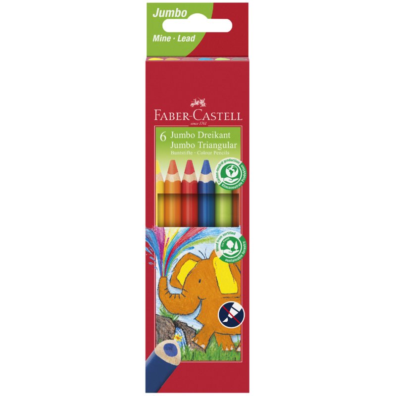 Faber-Castell Crayons de couleur Jumbo, triangulaires, 6 pièces