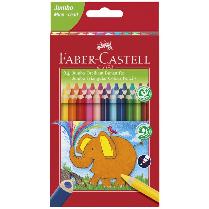 Faber-Castell Crayons de couleur Jumbo, triangulaires, 6 pièces