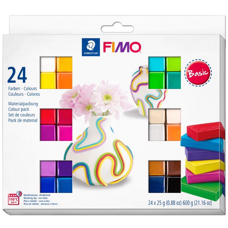 FIMO SOFT modelling clay set basic colours, 24-piece, 24×25 g