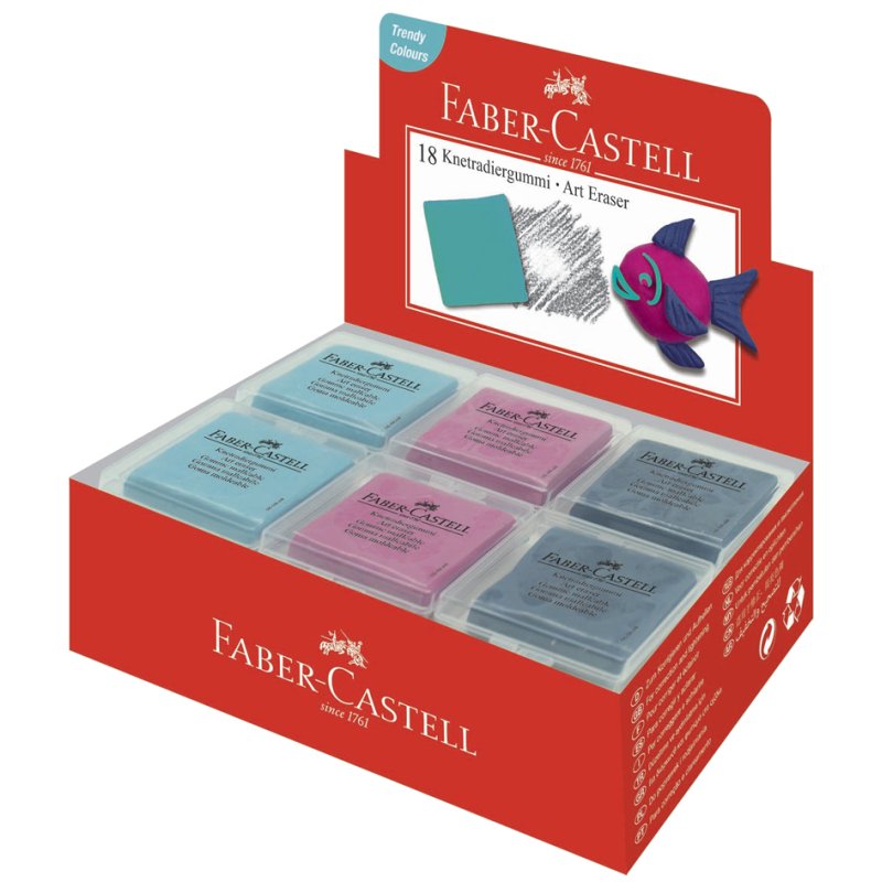 Faber-Castell kneaded eraser coloured set, blackberry/turquoise/dark blue, 18 pieces