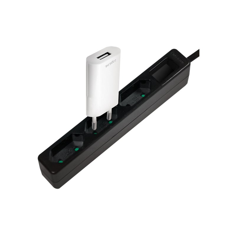 LogiLink 3-way power strip, white, 1.5 m cable, child safety